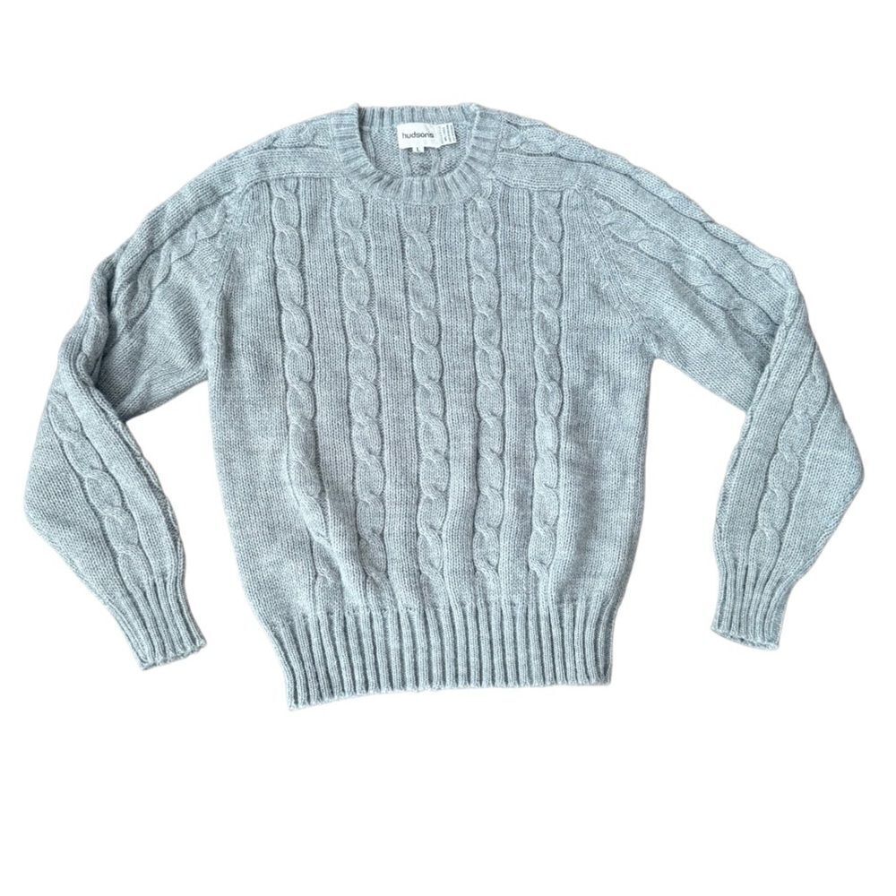 Hudson's Sweater Cable Knit Acrylic Grey Vintage Large